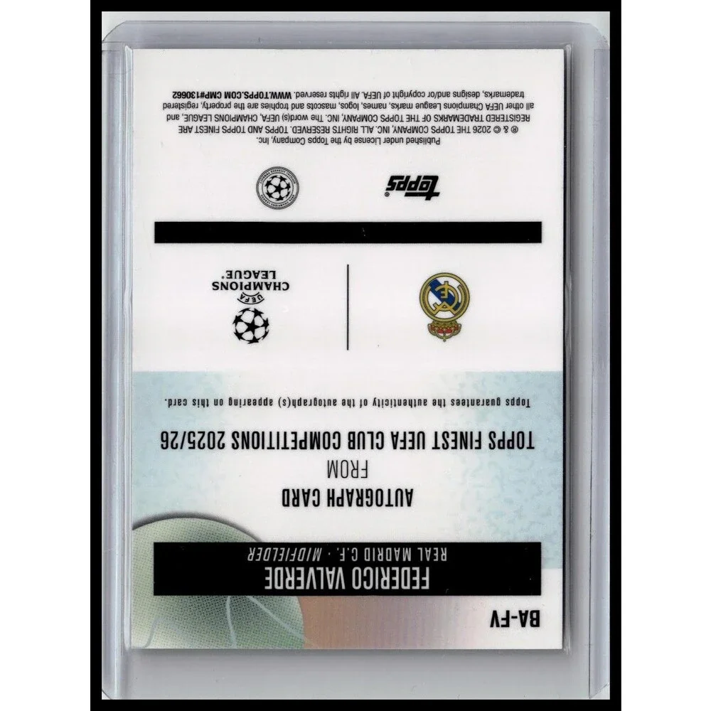 FEDERICO VALVERDE 2025-26 TOPPS FINEST UEFA BLACK REFRACTOR AUTO 1/10 Madrid
